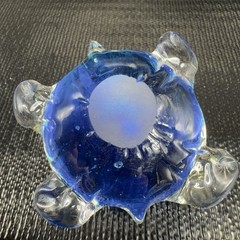 Hand Blown Art Glass Blue Turtle Paperweight Figure Hand Made Glassware Decor