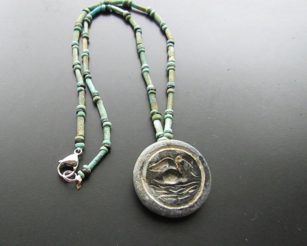 NILE Ancient Egyptian/ Near Eastern Seal Amulet Mummy Bead Necklace ca 600 BC