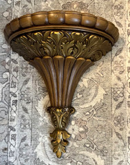 Vintage Burwood Ornate Gold & Brown Wall Pocket Planter Sconce Acanthus Leaf