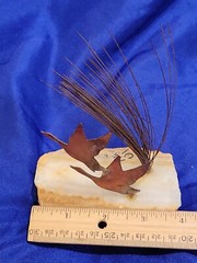 VINTAGE Brass Copper DUCKS & POND Figurine Quartz Stone Base 6″ H Demott Artisan