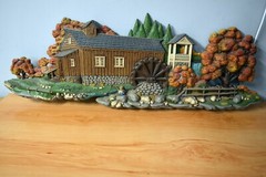 BURWOOD PRODUCTS- MILL & BOY FISHING 1980 WALL ART- #2426 – 41 X 15