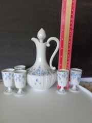ANTIQUE LIMOGES GERAUD BROUSSEAU RELIEF BONE CHINA COGNAC DECANTER 6 CUPS FRANCE