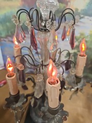 #5283 A Rare Pair Of Brass and Crystal￼ Candelabra Lamp 1800’S “WORKING”