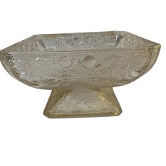 Vintage Square Footed Candy Trinket Bowl Dish Champagne Smoke Fruit & Leaf