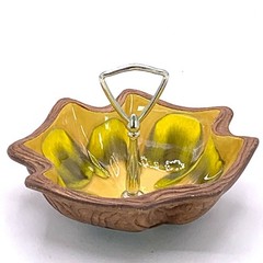 Vtg Sequoia Ware Nut Candy Dish #710 Drip Glaze Gold Tone Handle ***READ***