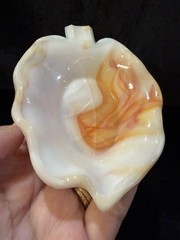 2-AKRO AGATE SLAG GLASS LEAF-SHAPED TRINKET DISHES IN TWO DIFFERENT COLORS
