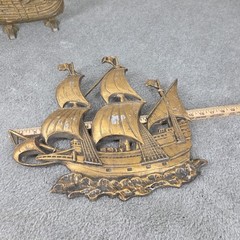 Vtg Nautical Sailing Ship Cast Aluminum Wall Hanging Doorstop Japan Made In Lot