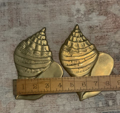 Brass Sea Shells -Relief Placques Decor Nautical Beach Decor Set Of 2