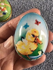 Vtg Tin Metal Egg Candy Containers RABBIT CHICK Murray Allen SWITZERLAND Lot 2