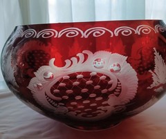 EGERMANN DEER & CASTLE RED CLASSIC CRYSTAL BOWL