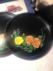 Vintage Floral Roses Tole Ware Round Trays Plates Decor Set 12” Dia