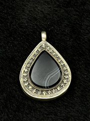 Vintage Wonderful Afghani Silver Plated Pendant With Black Agate Stone