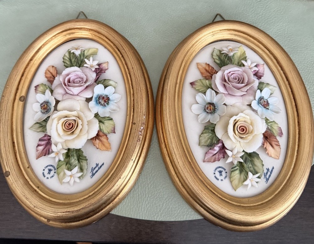 Capodimonte Porcelain 3D Flowers Framed Made in Italy Carlo Lowastano(small Chip