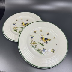 Varages Vieux Fine Porcelain Bird Pattern Plate Dish Set 2 Plates Dishes France