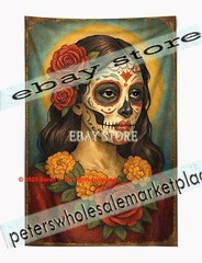 Sugar Skull Woman Rose Gothic Fantasy Tapestry living room 59X82 in