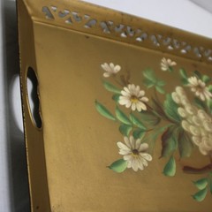 Large Vintage 22.5″ Metal Toleware Tray With Hand Painted Flowers Pilgrim Arts