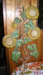 BURWOOD SUNFLOWERS PLAQUE REPAINTED FLOWER HEADS VINTAGE 29″ X 17″ SOLD AS IS