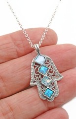 Roman Glass Hamsah Hand Sterling Silver925 Pendent Antiq Ancient Fragment 200 BC