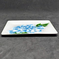 Vintage Mid-Century Modern Enamel On Copper Dish Trinket Peony Flower Floral Blu