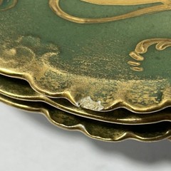 GDA Antique France Porcelain Limoges Hand Painted Tulips Green Gold Art Nouveau