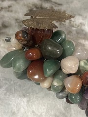 Stone Grape Cluster Leaf Polished Rose Quartz Jade Agate Multicolor VTG 6.50” In