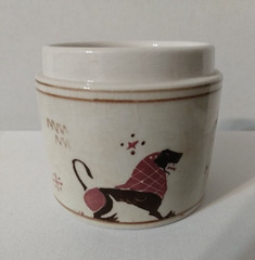 Antique handmade Pottery Greece Lion Pen holder, make up brush holder, no lid