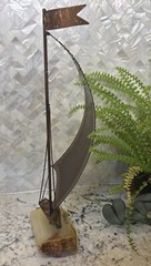 Handcrafted John DeMott Brass Sailboat on Onyx? Base Nautical Sculpture Ocean