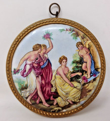 Vintage Pair Ceramic Victorian Scenes Gold Gilt Framed 1940’s B&S Creations NY