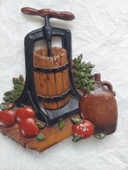 Vintage Set of Homco Kitchen Cast Aluminum Hanging Wall Plaques 1978 Apples Corn
