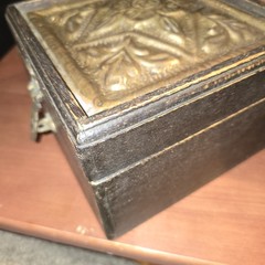 Unbranded Vintage Wooden Trinket Box With Hammered Metal Lid Hinged Wood
