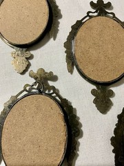 Vtg Brass Victorian Edwardian Oval 4 Framed Mirror Little Girl Prayer Play Italy