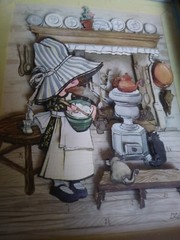 VTG 1973 Sunbonnet Girl in kitchen 3D SHADOW BOX PAPER ART Wood Frame 14.5 x 11