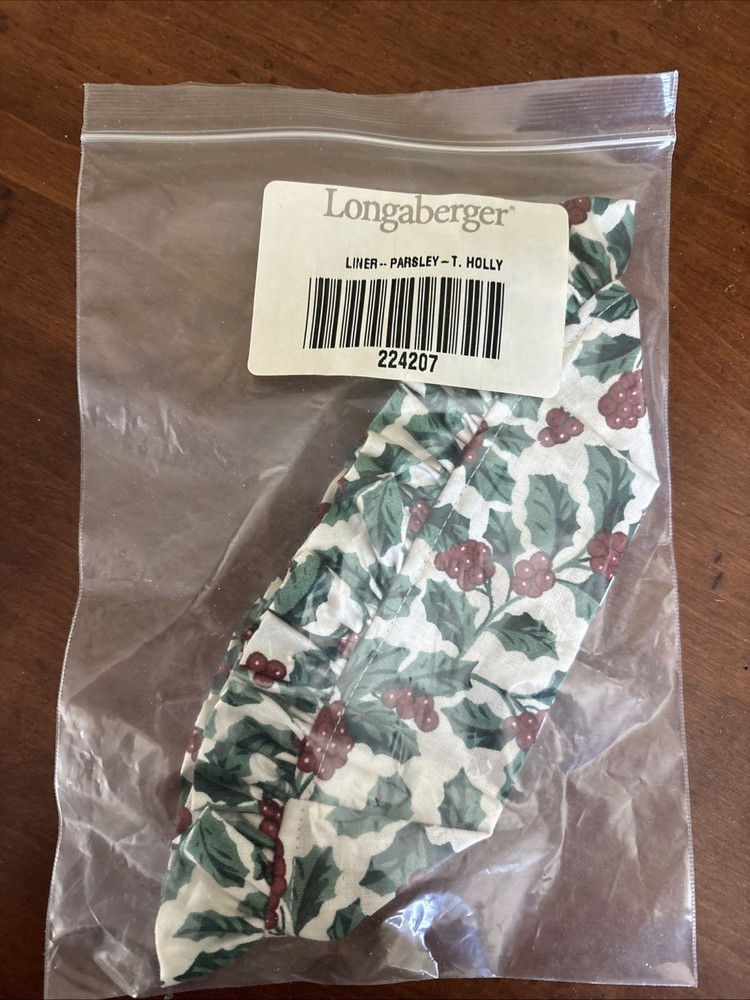 Longaberger Parsley Fabric Liner In Traditional Holly NEW
