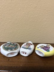 VTG Qianlong Sign Chinese Oriental Snuff 3 Perfume Bottle Enamel/Copper JADE CAP