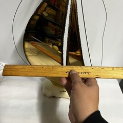 Vintage Signed John De Mott Brass Copper Sailboat Sculpture on Onyx Base 17×10