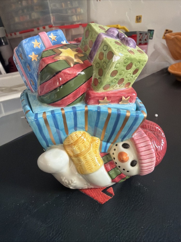 Fitz and Floyd Frosty Folks Snowman Lidded Candy Box w/Original Packaging