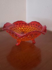 Vintage Amberina Hobnail Footed Dish Bowl