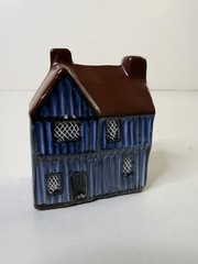 RARE Mudlen End Studio Felsham Suffolk Pottery Miniature Timbered House BLUE 13B