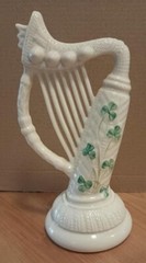 Vintage Belleek 6” Shamrock Harp handmade in Ireland 7th Gold Mark Excellent
