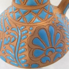 Vintage Lindos Keramik Asgourou Rodos Pitcher Vase Blue Terracotta Greece Rare