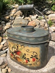 Vintage Jean Dewey Signed Primitive Painted Toleware Bail Handle Tin Lunchbox