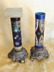 Pair of Antique Japanese Cloisonne Columns W/ Gilt Bases & Onyx Top Meiji c.1900