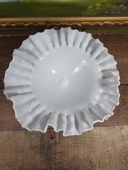 Fenton White Milk Glass Hobnail Ruffled Pedestal Compote Signed VTG, 8″