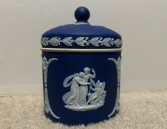 ANTIQUE WEDGWOOD BLUE JASPER jasperware TOBACCO JAR England 3 1/2