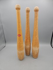 Antique Juggling Pins Wood Exercise Clubs Sportscraft Indian Club VTG Lot Of 3