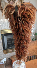 AntiQue Feather Duster w Gorgeous Red Chinese Chicken Feathers *DISPLAY–UNIQUE!