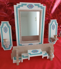 Vintage Home Interiors Southwest Aztec Mirror/Shelf/Candle Sconces