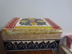 WONDERFUL PAINTED STONE LIDDED BOX FROM BRAZIL