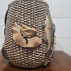Vintage Fishing Wastebasket 3D Bass Fish Pole Resin Cabin Lodge Decor Trash Can