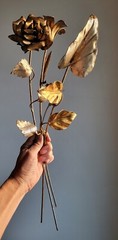 3x VTG 22″ Italian Gilt TOLE Flower-Long Stem Rose+Lily+Arrowhead-Shabby Chic
